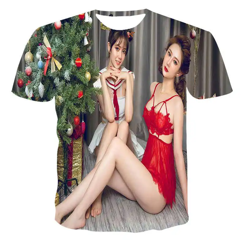 

Hot Selling New 3D Mens Print Christmas Beauty Short Sleeve T-Shirt For Women Sexy Fashion Shirts And Tops