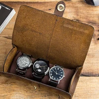 portable exquisite watch roll travel case chic handmade leather 3 slots watch storage box with slid in out watch organizers gift