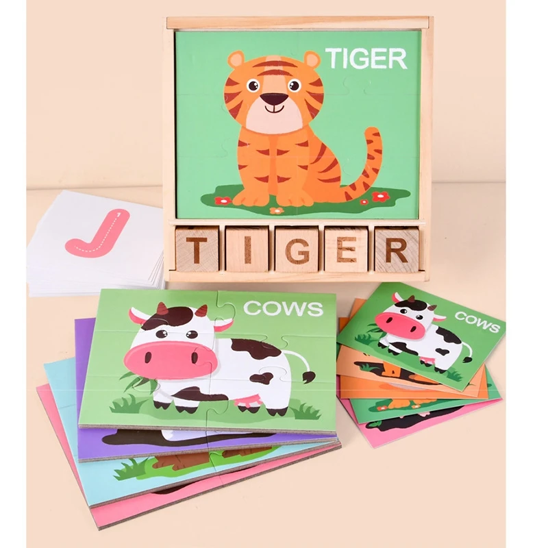 

Kids Spelling Games Wooden Matching Letters Toy with Flash Cards Alphabet Learning Educational Puzzle Gift