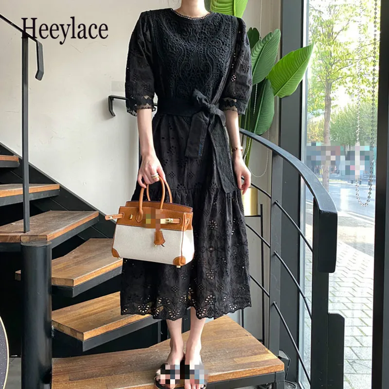 90s платье элегантное в стиле ретро тяжелые кружевные цветочные платья с крючками