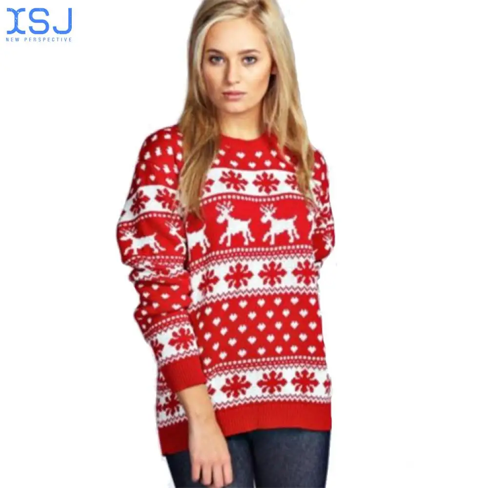 

Women's Reindeer Snowflake Christmas Printed Round Neck Pullover Sweater Long Sleeve Knitted Christmas Gift