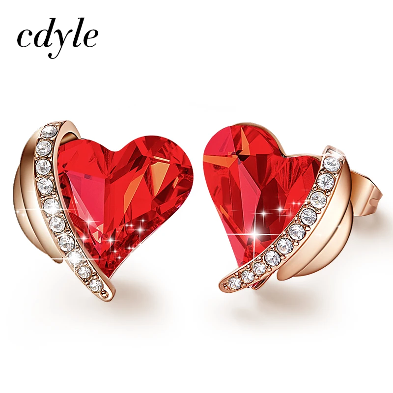Cdyle, женские золотые серьги, украшенные розовыми кристаллами от Swarovski, ангел, красивые серьги-гвоздики, ювелирные изделия на День святого Валентина, подарки для любви - Окраска металла: Red E1877I