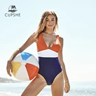 CUPSHE оранжевый белый и темно-синий Цельный купальник с рюшами, сексуальный женский монокини с v-образным вырезом, 2020, пляжные купальные костюмы для девочек, купальники