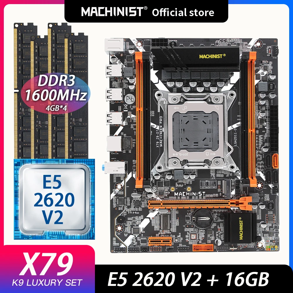 Verkaufen MASCHINIST X79 Motherboard LGA 2011 Set Kit Intel Xeon E5 2620 V2 CPU Prozessor DDR3 16G(4*4G) ECC REG RAM Speicher X79 Z9-D7