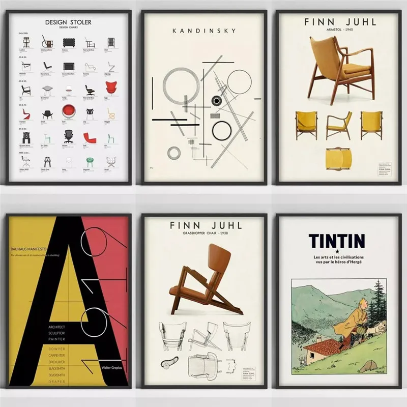Датский дизайн стулья холст постер с рисунком скандинавский живой Тинтин