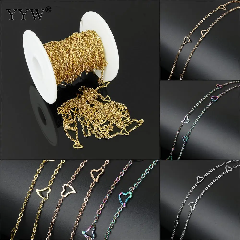 

10m/Spool Stainless Steel Heart Pattern Chains For Necklace Bracelets Jewelry Making Gold color Fashion Jewelry DIY Findings
