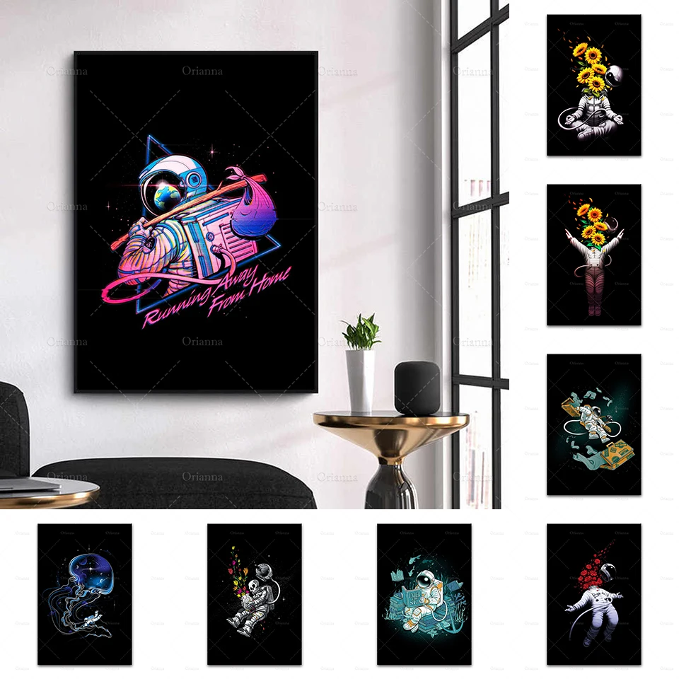 

HD Print Modular Meditation Astronaut Nordic Abstract Poster Running Away From Home Wall Art Canvas Painting Picture Living Room