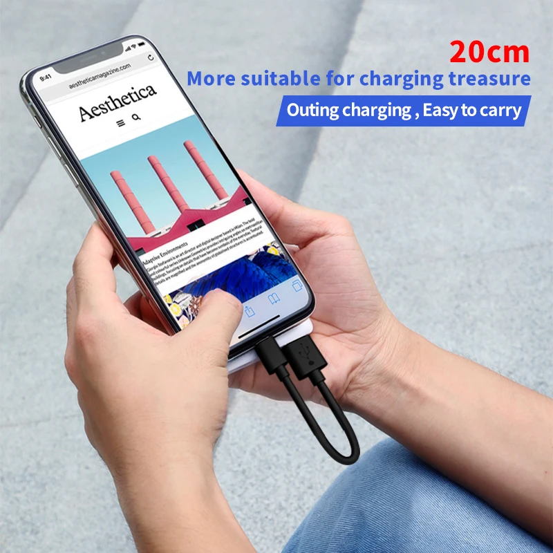 20 см USB кабель для iPhone XS Max XR X 8 7 зарядное устройство Micro 2 в 1 мобильного телефона usb