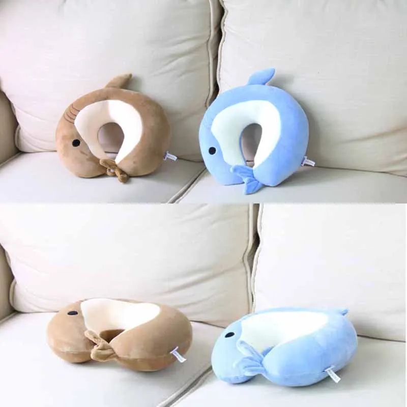 Дорожная подушка в виде дельфина мягкая плюшевая U-образная для шеи с