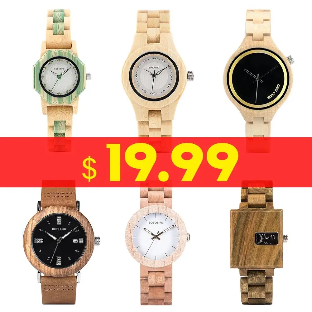 BOBO BIRD Big Sale Women Men‘s Watches wooden Strap Wood Quartz Wristwatch Fashion Style Clock Relogio Masculino Reloj Hombre