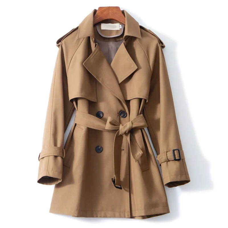 Women's Trench Coat 2022 New Female Spring Autumn Ladies Short Khaki Windbreaker Women Fashion Suit Collar Coat High Quality 3XL