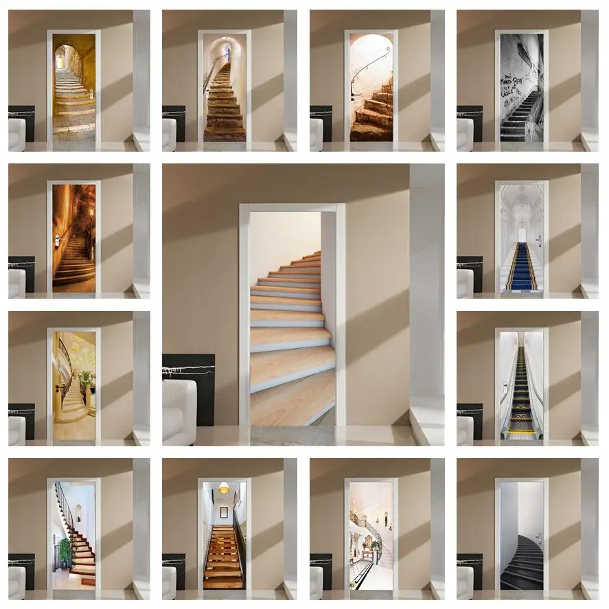 3D Ретро стикер на дверь лестницы домашний декор сделай сам дверные обои