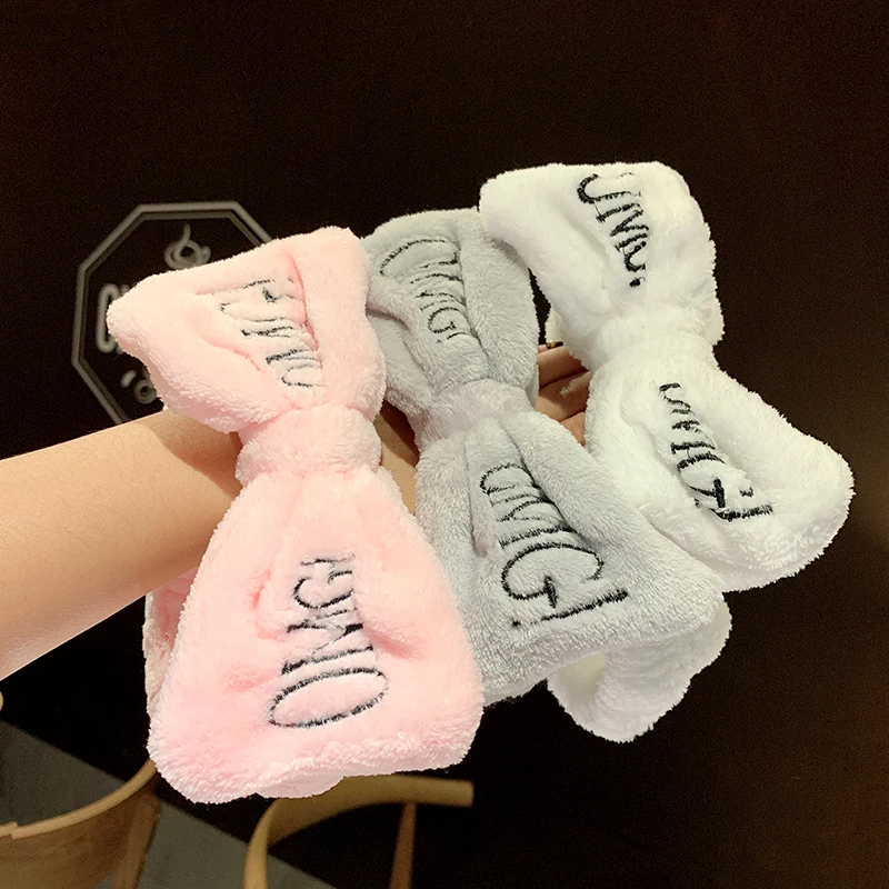 Женская мягкая эластичная повязка на голову с бантиком и надписью OMG из