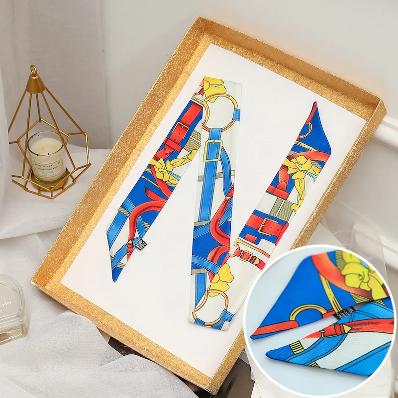 

Long Lady Bag Silk Scarf Skinny Neck Hair Scarfs for Women Band Headwear Handbag Tie Ribbons 2020 New Handle Wraps Summer