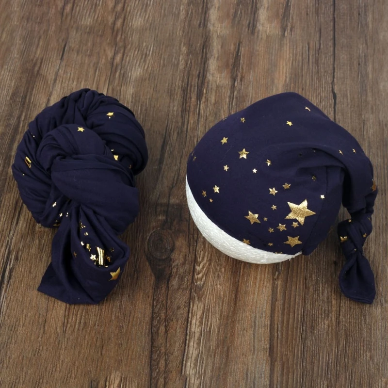 

23GD Baby Knot Tail Starry Sky Hat Newborn Photography Props Infants Beanies for Photo Shooting Posing