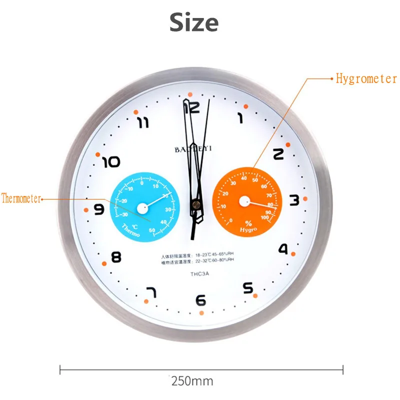 10 дюймов Сайлент металлические настенные часы WithThermometer гигрометром декоративные