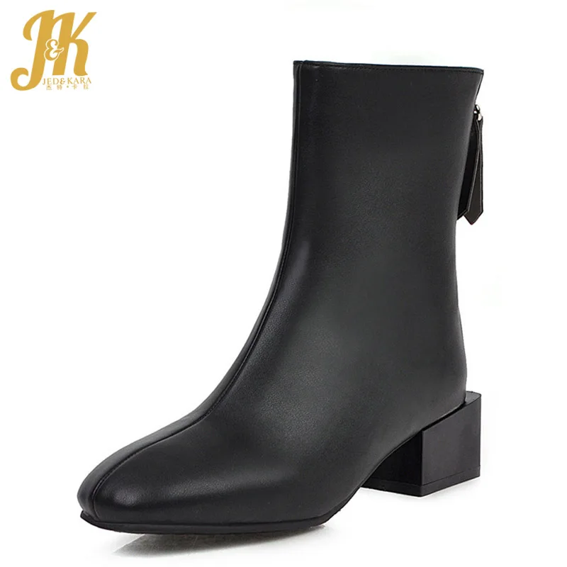 JK ботинки на толстом каблуке женские ботильоны из искусственной кожи с