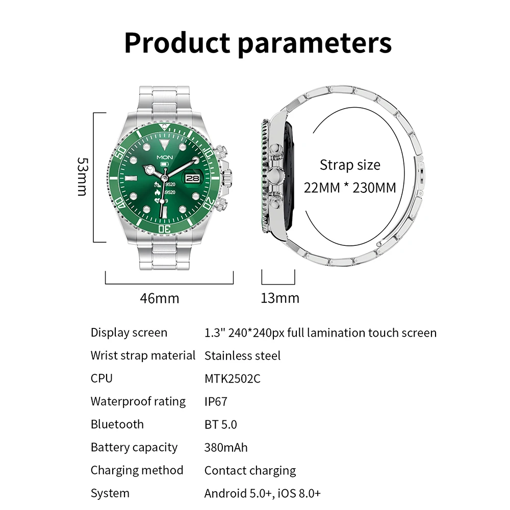 

Men's Business Smart Watch IP68 Waterproof Sports Heart Rate Monitor Answering Dialing Bluetooth Calls Watch For Android IO