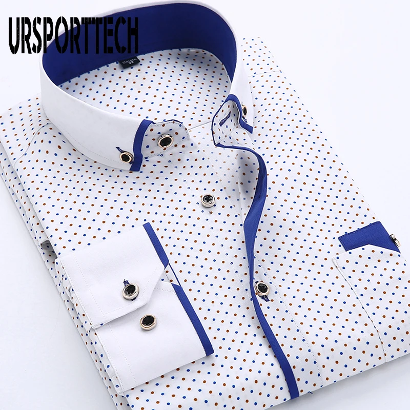 Мужская рубашка в горошек с длинным рукавом клетку | одежда