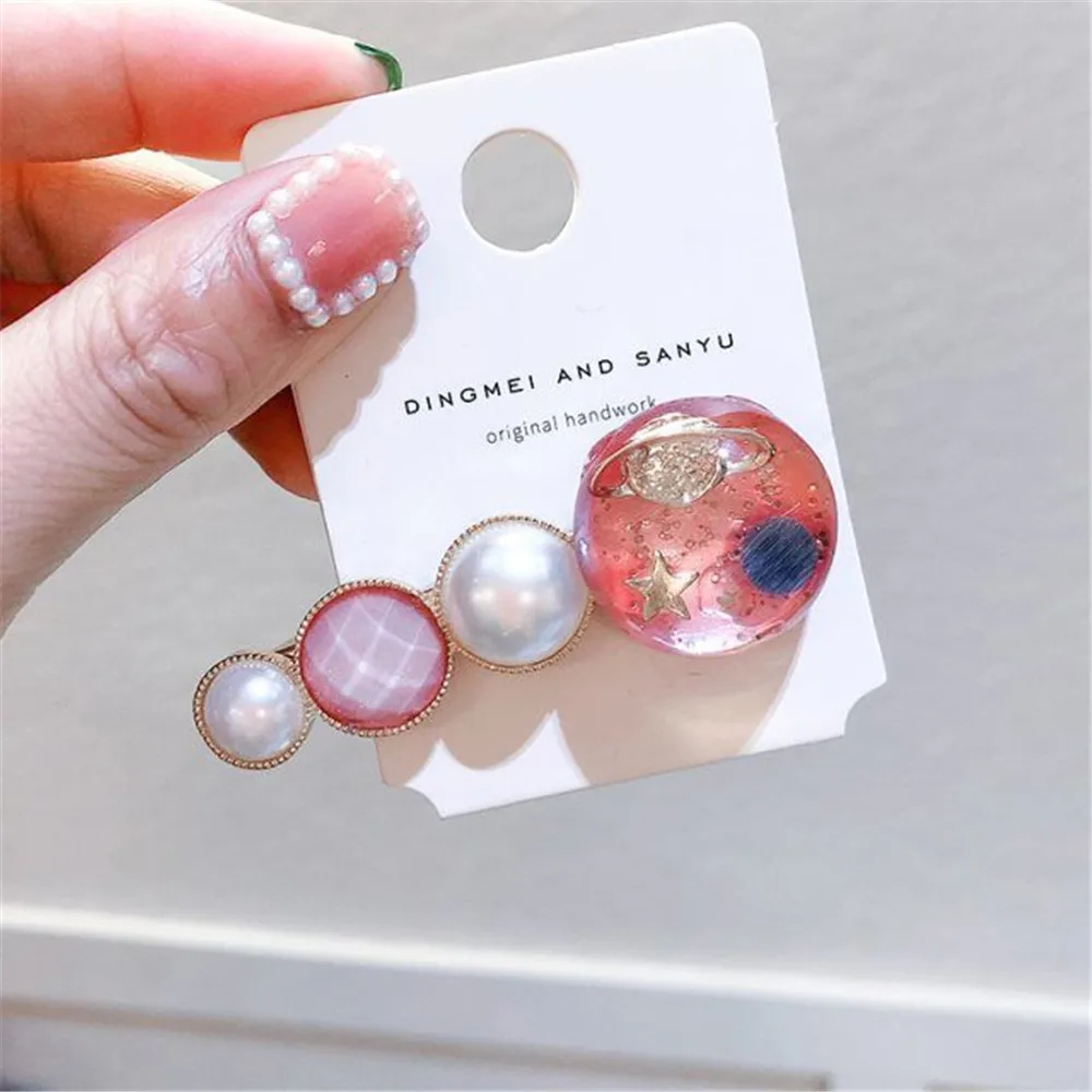 

1 Pcs Korea New Style Fashion Elegant Chic Women Pearl Simple Hair Clip Starry Sky Barrette Girls Hairpin Hair Accessories