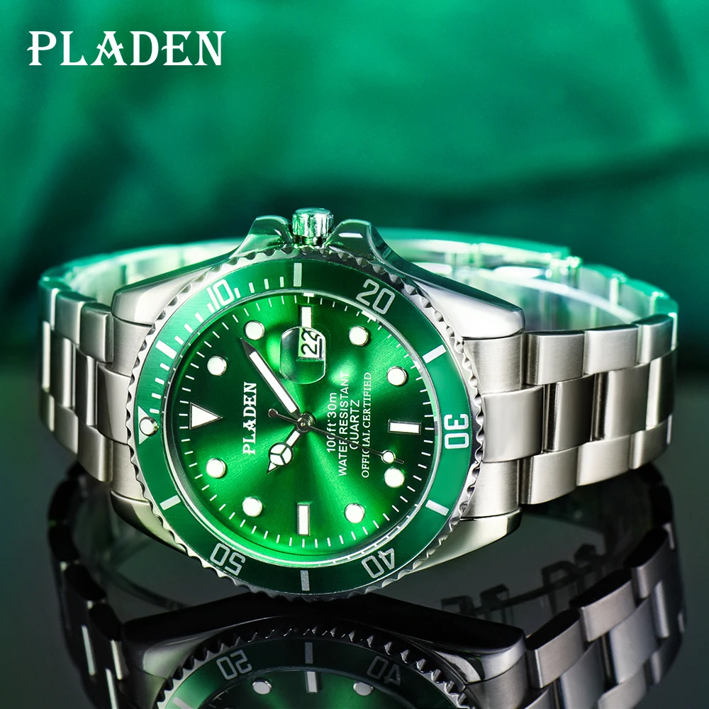 Часы наручные PLADEN Мужские кварцевые Роскошные зеленые модные спортивные с