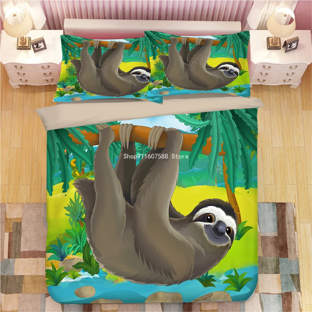 

3D Bradypod Sloth Bedding Set Cute Aniaml Duvet Covers With Pillowcases Kids Comforter Bedding Sets Soft Bed Linen