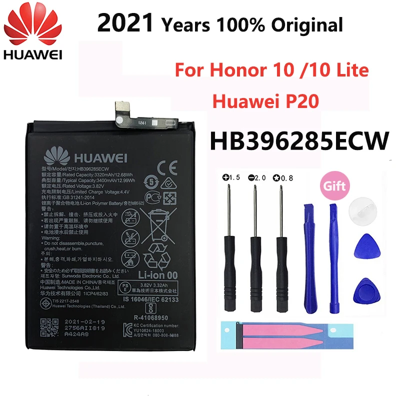 100% оригинальная запасная батарея для телефона Hua Wei HB396285ECW 3400 мАч Huawei P20 Honor 10 Honor10