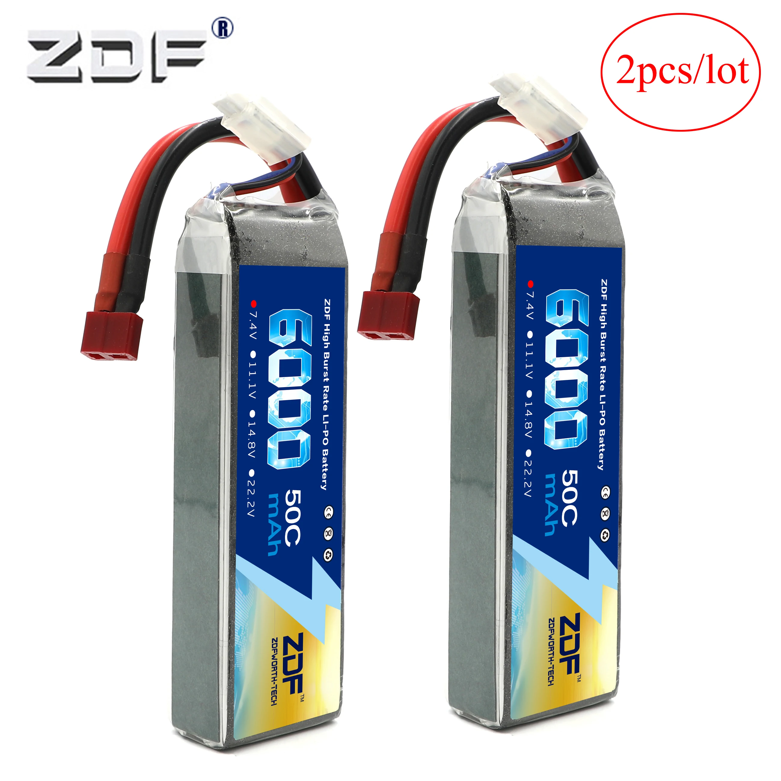 2 шт. литий-полимерный аккумулятор ZDF RC 2S 7 4 в 6000 мАч 50C для радиоуправляемых Traxxas 1/10