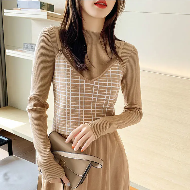 

Single/Outfits base mesh knit dress 2021 spring two-piece high collar sweater dress long