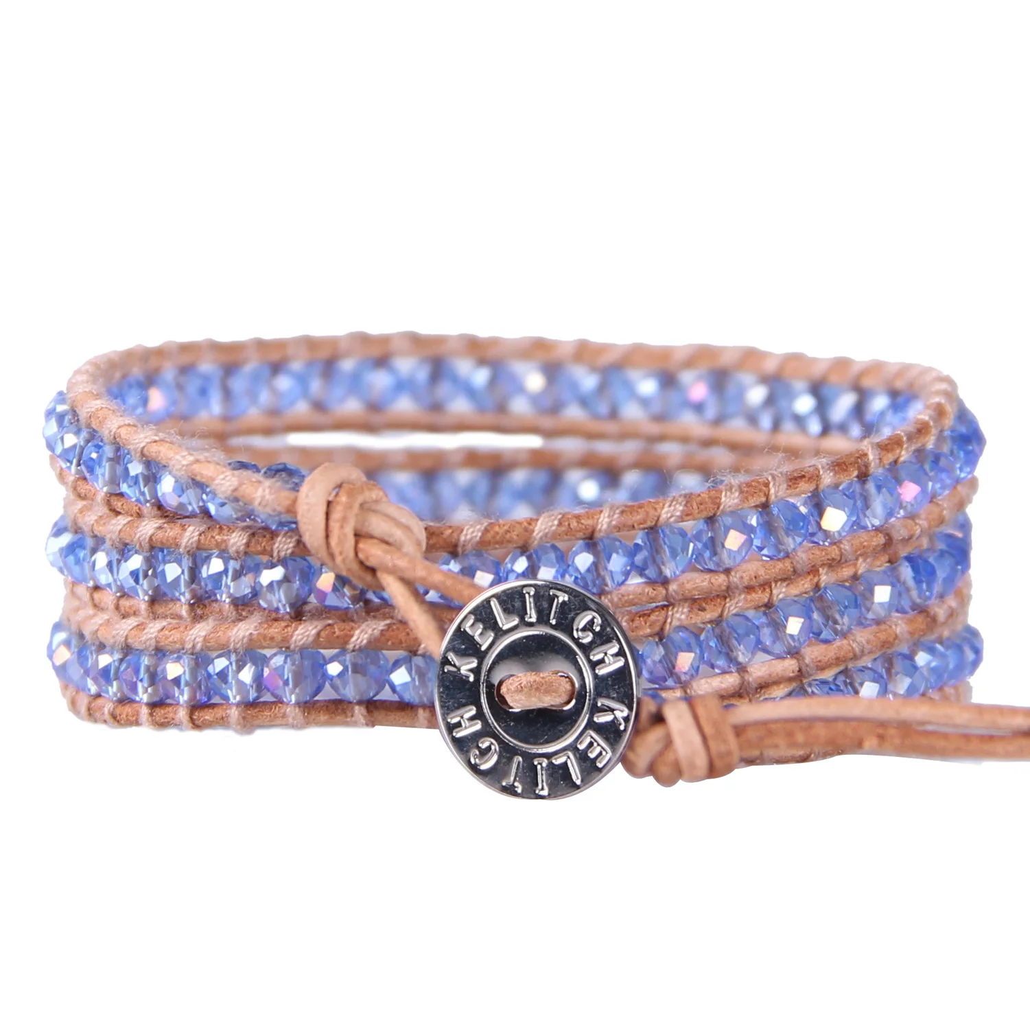 

KELITCH Beaded Wrap Bracelets Crystal Stone Handmade Leather 3 Strand Cuff Bangles Friends Summer Beach Jewelry for Women Girls