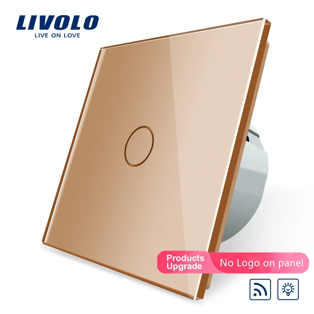 Gold-No logo Livolo/Стандартный переключатель, 220~ 250 V, пульт дистанционного управления и функцией затемнения настенный светильник переключатель, C701DR-1/2/3/5(без пульта ДУ), без логотипа - Цвет: Gold-No logo