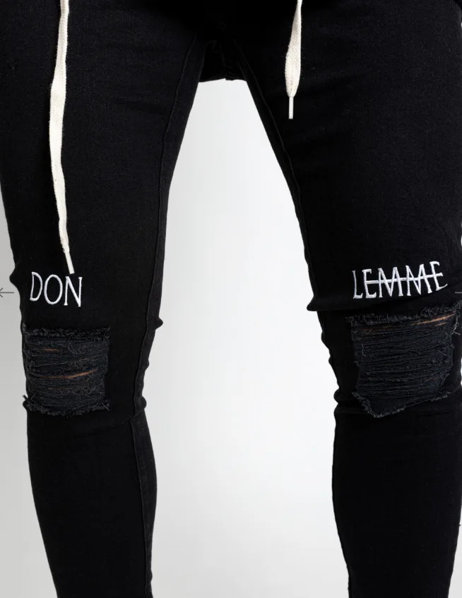 

Skinny Destroyed Hole Jeans Men with Zipper Embroidered Stretch Black Jeans for Men 2020 New High Quality Letter Biker Pants 3XL