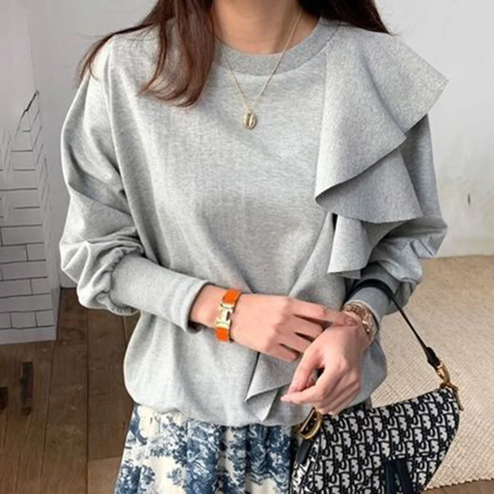 Женская футболка Осенняя дизайнерская шикарная с длинным рукавом Офисная