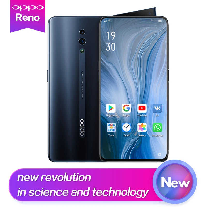 OPPO Reno, Новое поступление, смартфон, 6,4 дюймов, Qualcomm710, Поддержка NFC 2340*1080, Восьмиядерный, 3 камеры, 48MP+ 5MP, 3765 mAh, отпечаток пальца ID