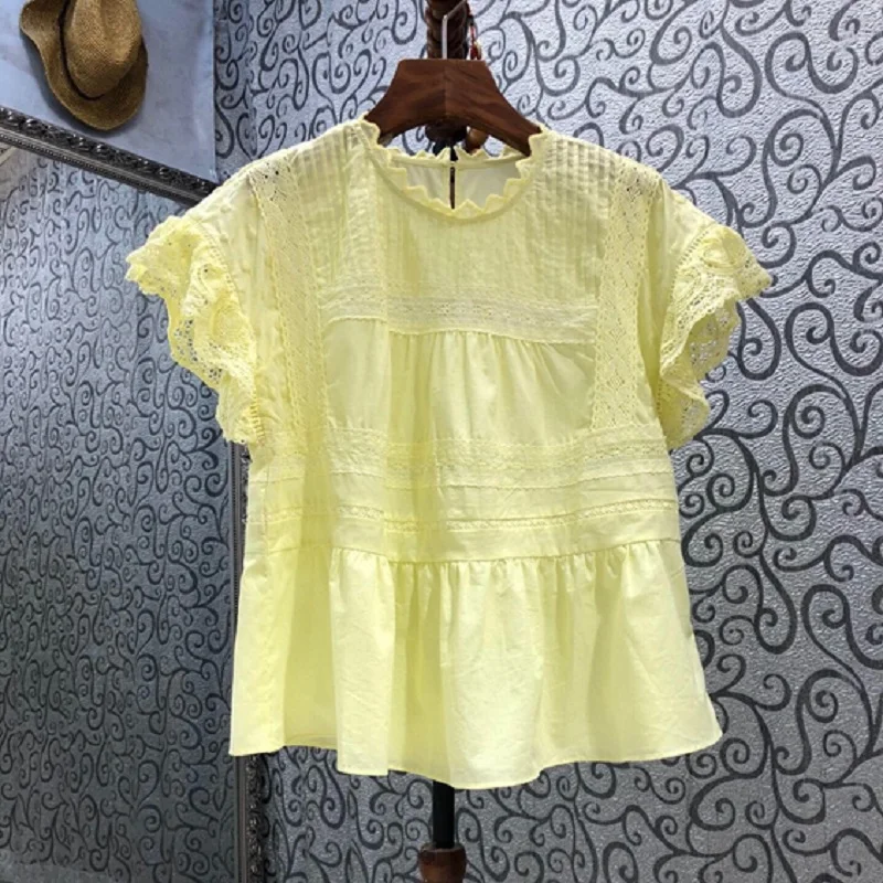 

Женские блузки из 100% хлопка, летние, розовые, голубые, белые, с вышивкой, с коротким рукавом, свободные топы, 2021