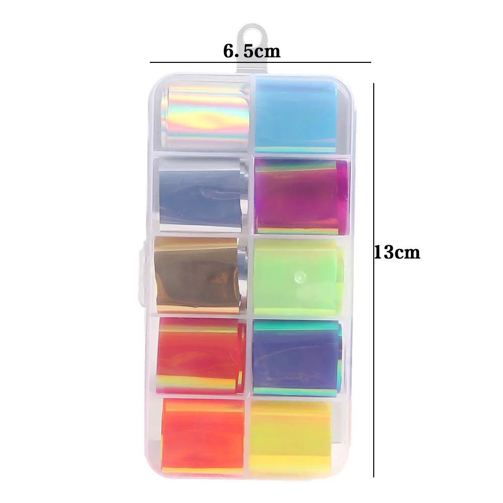 

1Box 3D Nail Foil Paper Stick On Nails Laser Aurora Colorful Glass Stickers Designs Manicure Tools DIY Nail Art Decorations