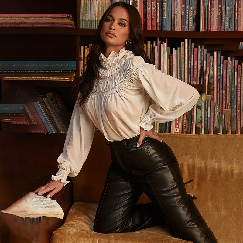 

Casual Cargo Pants Women Black Faux Leather Pants High Waist Pants Pockets Fashion Sexy Straight PU Trousers Streetwear