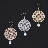 high quality round gold filigree lattice pearl drop earrings for women new simple boutique designer jewelry gifts for her