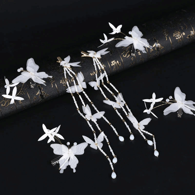 

QIANJI Hanfu children's hair accessories, antique accessories, costume girls, butterfly tassels, cute step, ancient pair clips