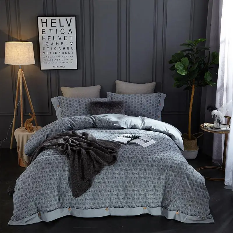 

Luxury Washed Cotton Yarn dyed Jacquard Bedding sets High quality life Duvet cover set Bed Sheet Pillowcase Queen King size 4pcs