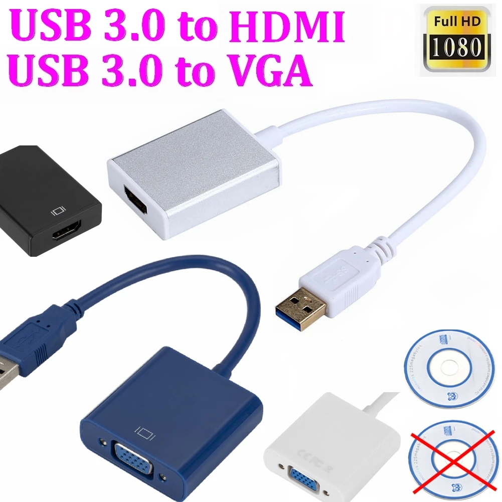 50 шт. USB3.0 USB 3 0 к HDMI VGA адаптер конвертер кабель 1080P ПК мужчин и женщин HD Win7/8/10 для ТВ