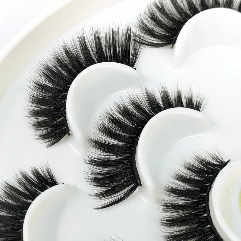 

7 pairs Lotus dish 6D Faux Mink Hair False Eyelashes Wispy Fluffies Drama Eyelashes Natural Long Soft Handmade Black Lashes