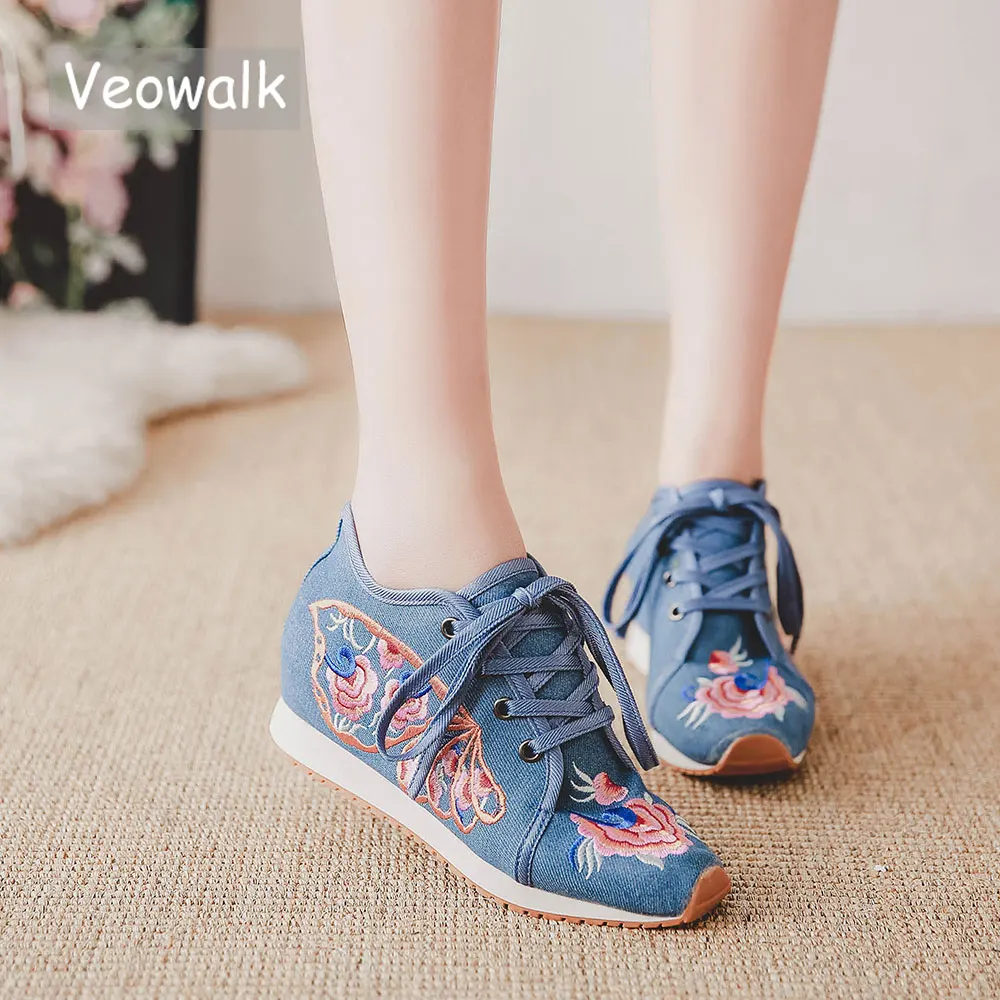 Veowalk Женская Повседневная парусиновая обувь на скрытой платформе хлопковые