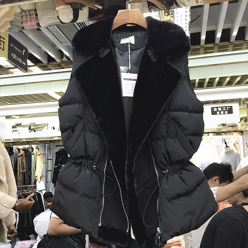 

2020 Winter New Korean Zipper Vest Female Fashion Lamb Hair Patchwork Waist Cotton Jacket Women Waistcoat Vest Sweater Vest