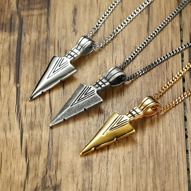 Vnox Vintage Rock Striking Men's Spearhead Arrowhead Pendant Necklace for Men Special Surf Bike Stainless Steel Jewelry | Украшения и