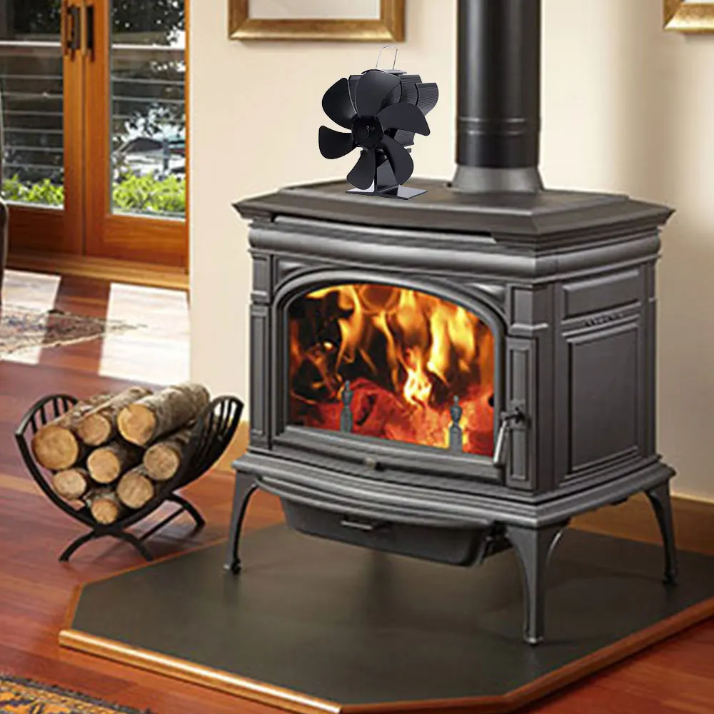 Black Fireplace Fan With 6 Blades Heat-powered Stove No Battery or Electricity Required Log Wood Burner Eco Quiet | Обустройство дома