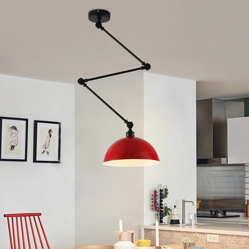 

Scandinavian Modern LED Kitchen Ceiling Lamp for Living Room Bedroom Aluminium Sconce Adjustable Height Red Black Hanging Lights