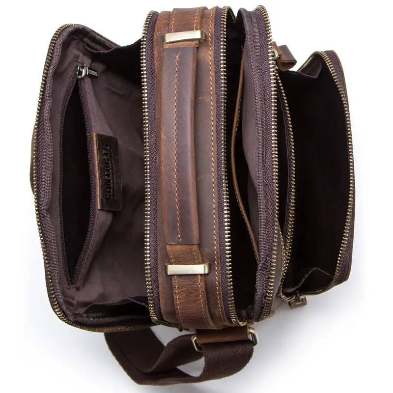 Shoulder Bag Small Bag Messenger Bag Men's Small Square Bag Men's Boutique Vintage Leather Casual Crazy Horse Leather Bag