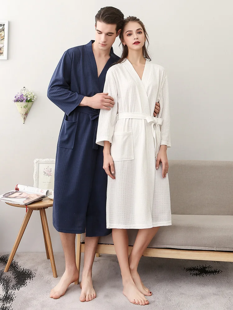 Lovers Summer Water Absorption Fashion Towel Bath Robe Men Sexy Kimono Waffle Bathrobe Mens Plus Size Dressing Gown Male Robes