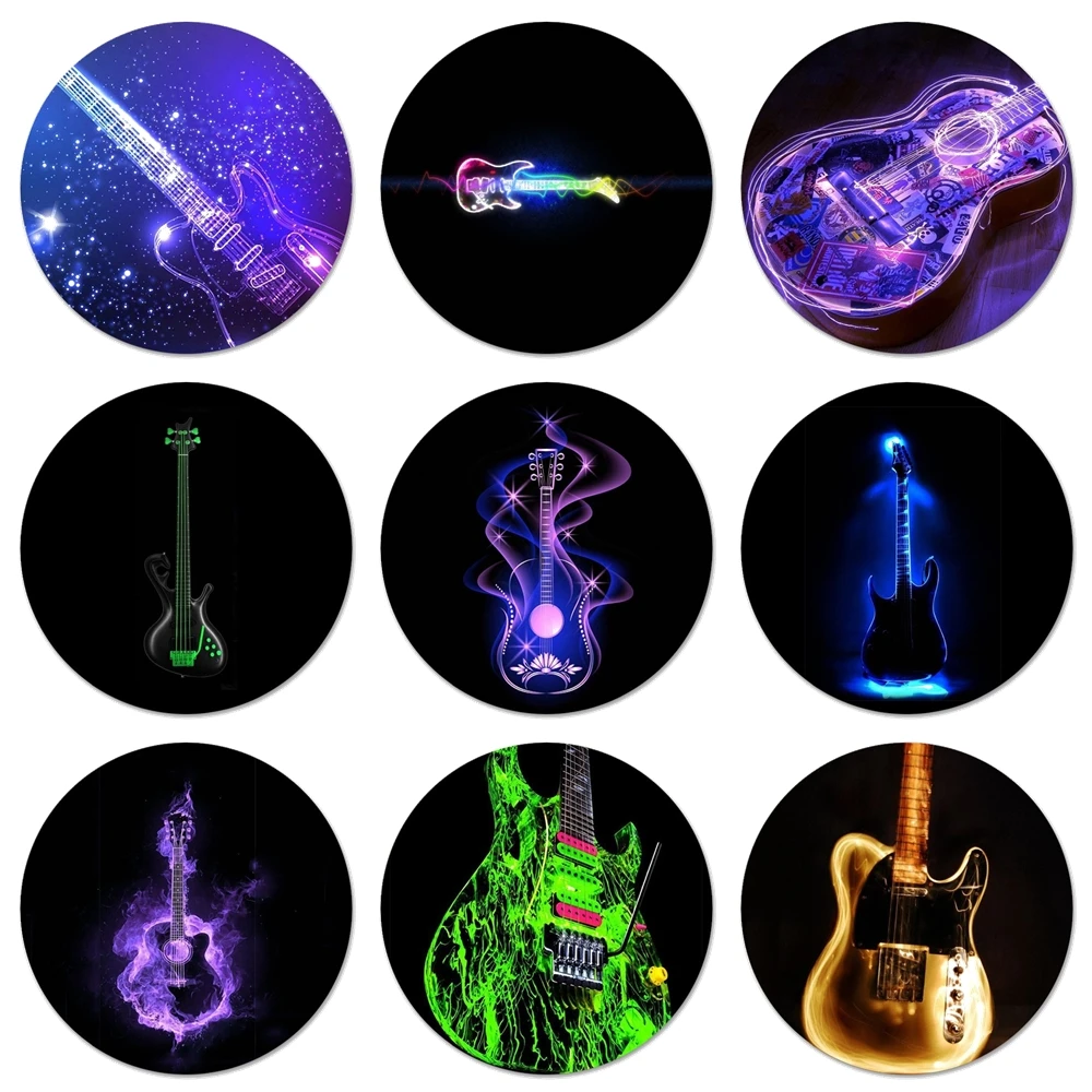 Glowing Neon Guitar Outline Icons Pins Badge Decoration Brooches Metal Badges For Backpack Decoration
